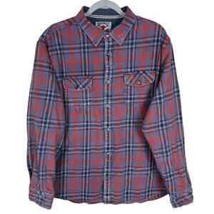 Desert Son Flag & Anthem Shirt Men XL Plaid Red Round‎ Hem Casual Button-Up
